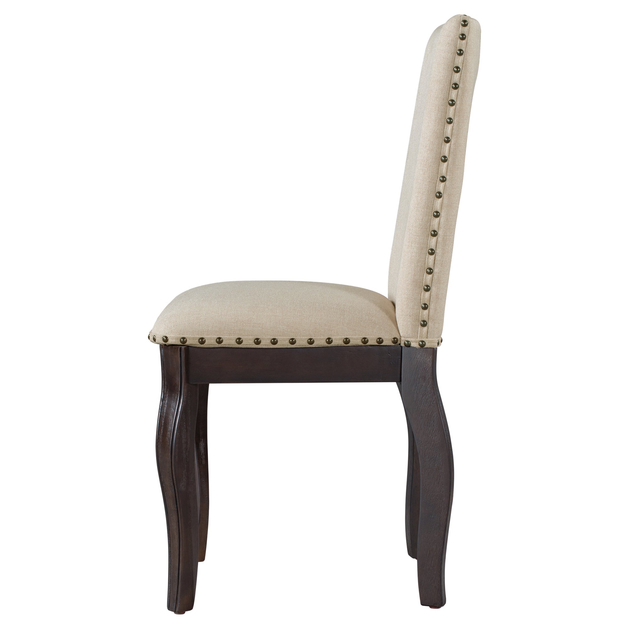 Set of 4 Dining chairs Wood Upholstered Fabirc Dining Room Chairs with Nailhead (Espresso)
